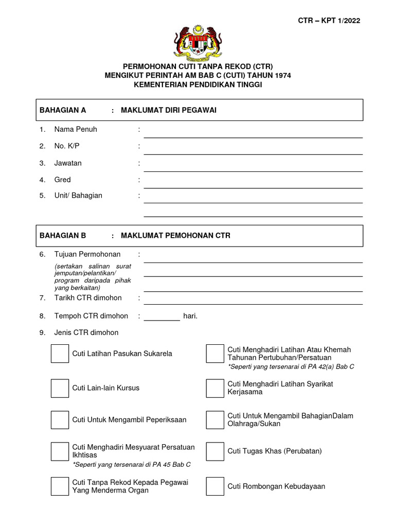 Permohonan cuti tanpa rekod latest 2023 pdf