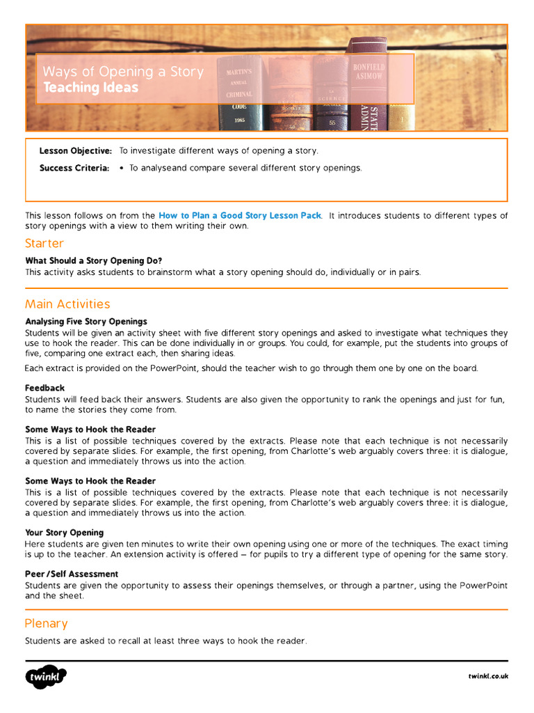 Ways of Opening A Story Teaching Ideas PDF