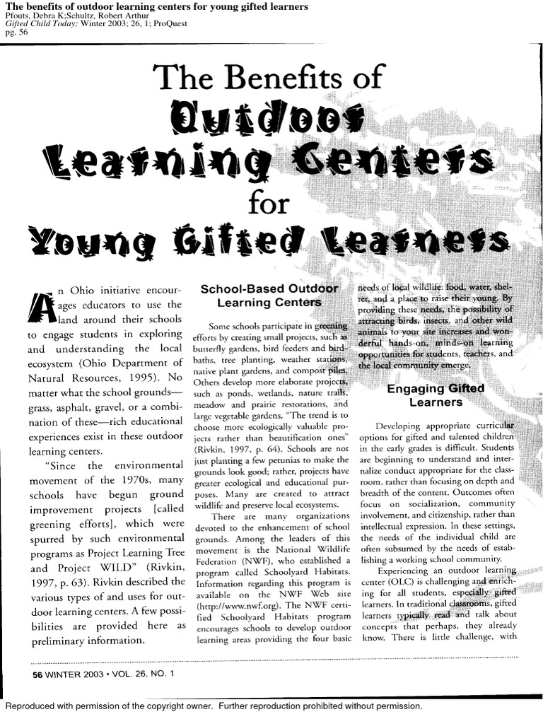 The Benefits of Outdoor Learning Centers For Young Gifted Learners PDF