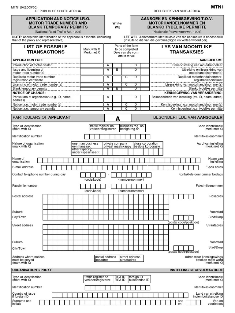 Application and Notice I.R.O Motor Trade Number and Blank Temporary ...