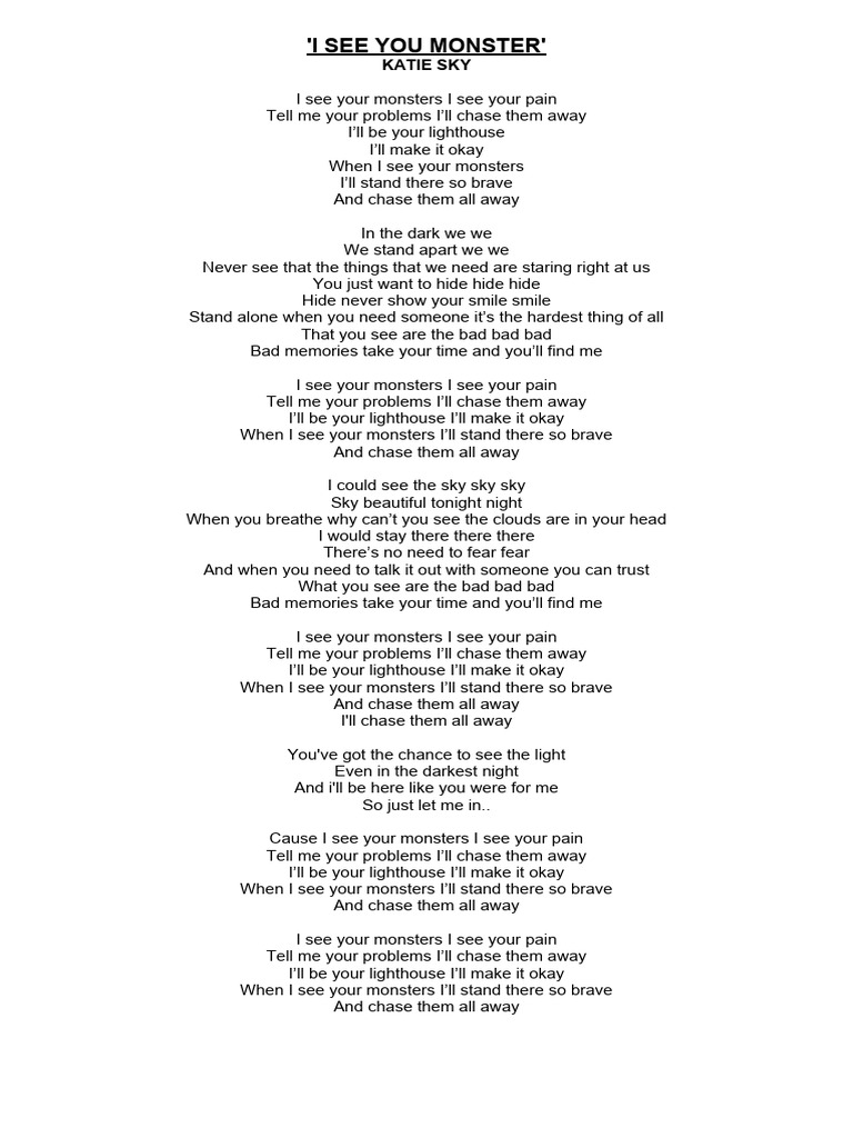 I See Your Monsters: Katie Sky Lyrics | PDF