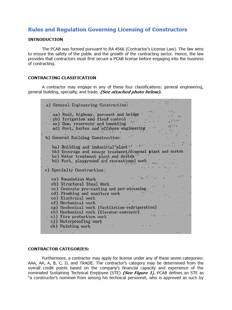 PCAB - Rules and Regulation Governing Licensing of Constructors | PDF