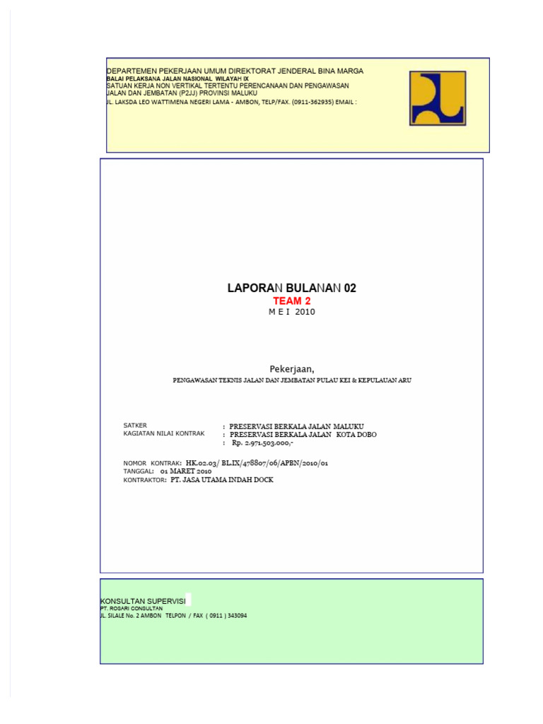 Laporan Bulanan Pengawasan Jalan Maluku | PDF