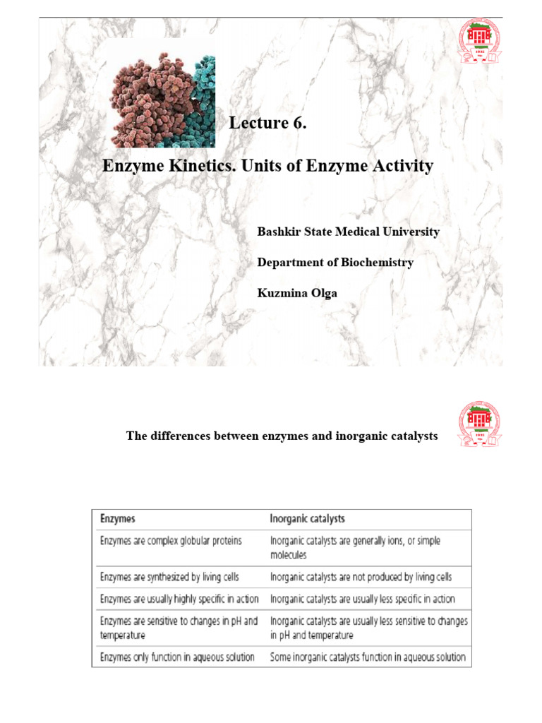 Lecture 6 Enzyme Units of Enzyme Activity PDF