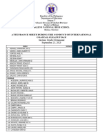 Attendance Sheet - International Coastal Cleanup Day