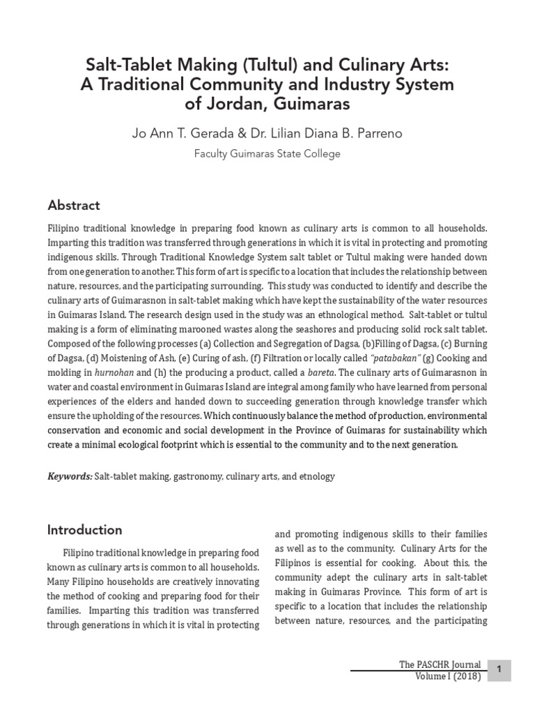 SaltTablet Making (Tultul) and Culinary Arts A Traditional Community