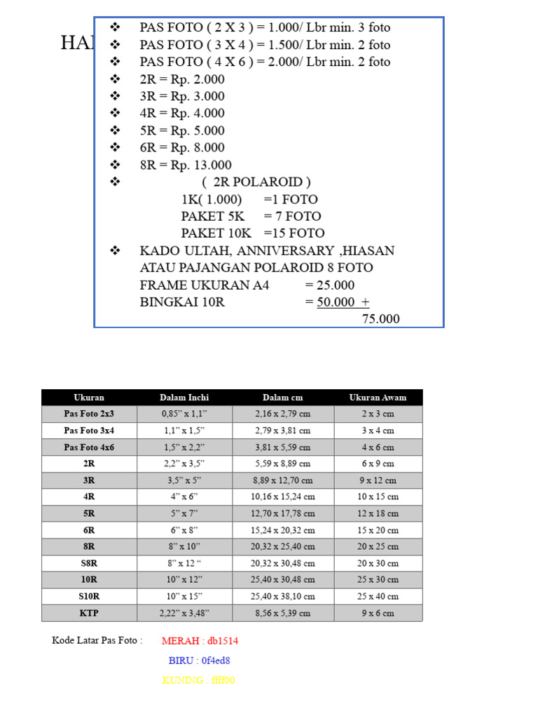 Harga Cetak Foto | PDF