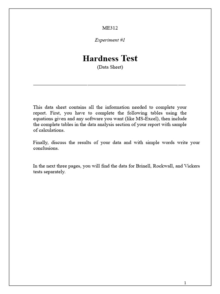 Hardness Testing Data Sheet Guide | PDF | Materials Science | Tests