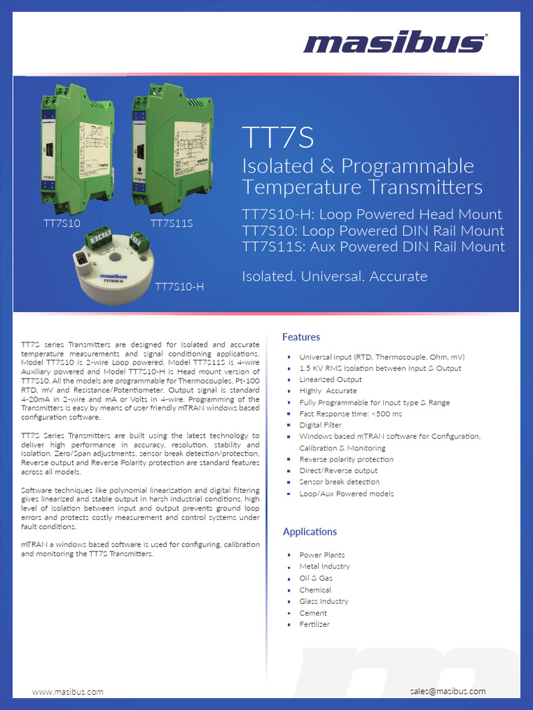 Masibus TT7S R4F 1118 Isolated and Programmable Temperature