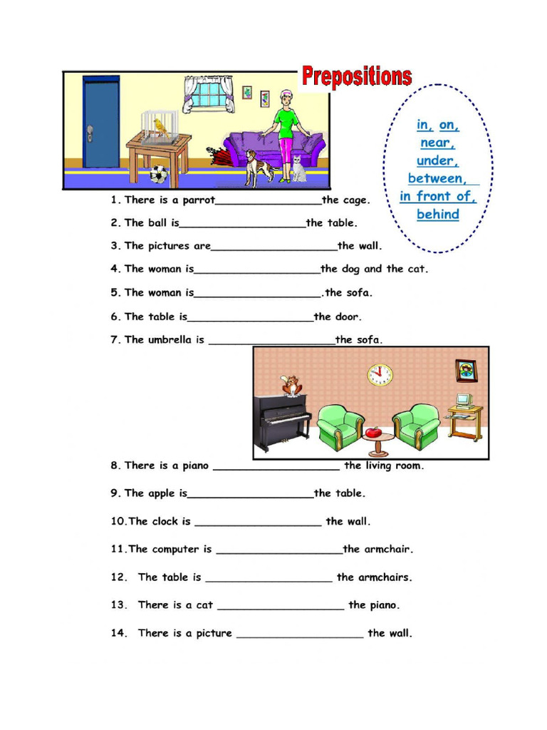 Preposition Worksheet PDF