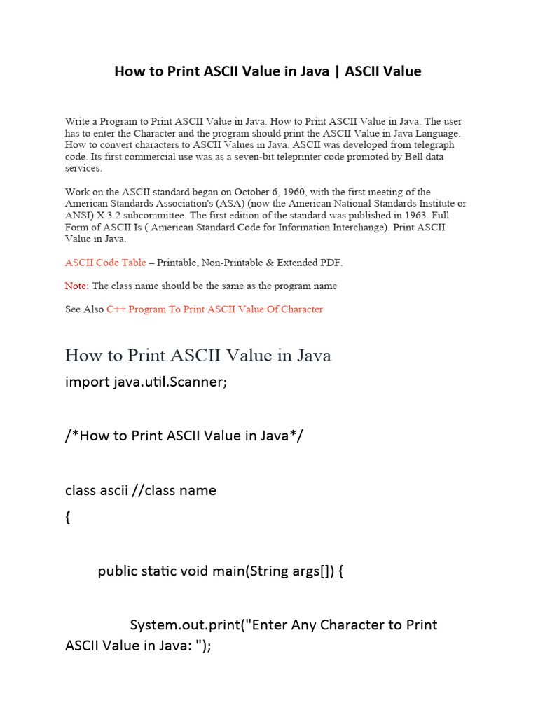 How To Print ASCII Value in Java | PDF