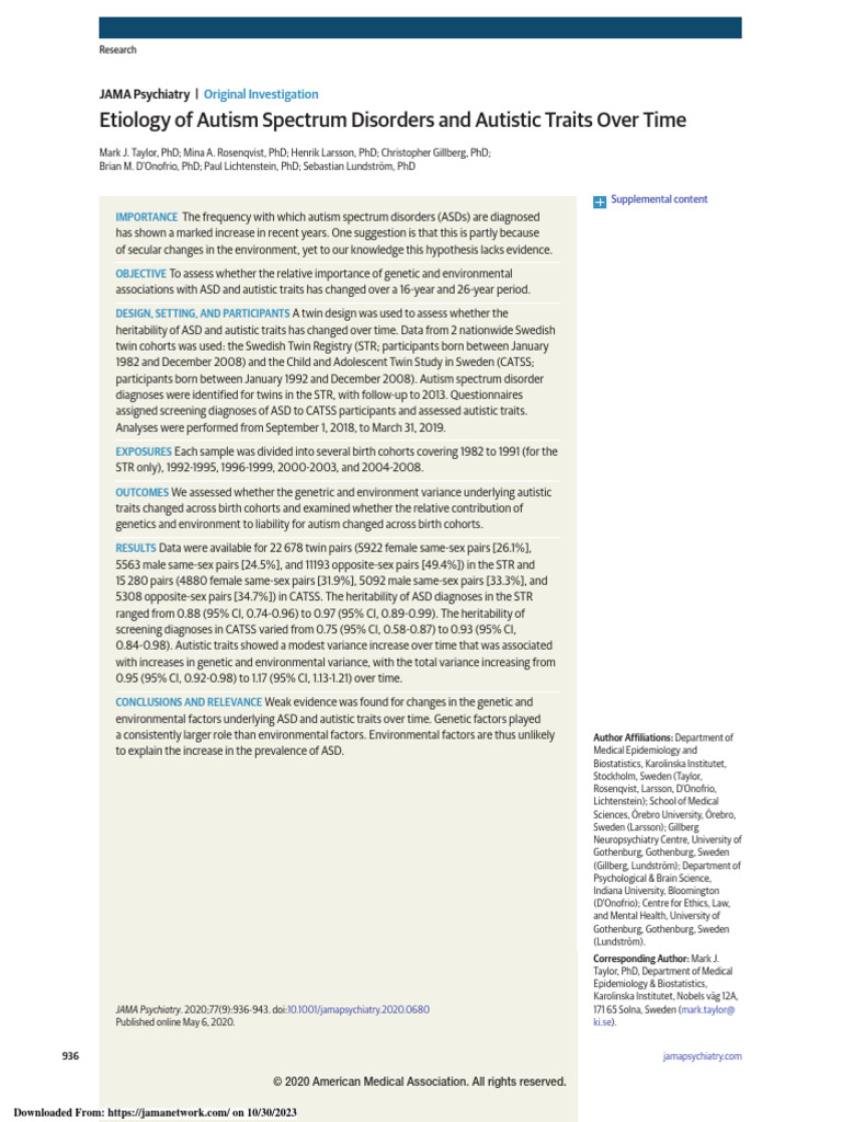 Autism Spectrum Disorders And Autistic Traits A Decade Of New Twin Studies