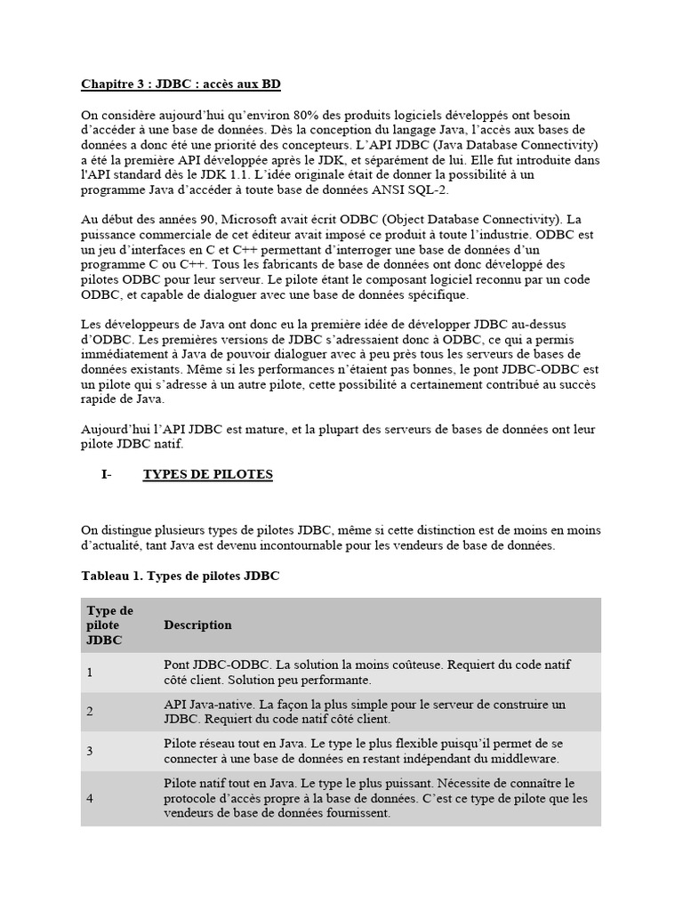 Introduction à JDBC pour bases de données | PDF | Java (Langage de ...