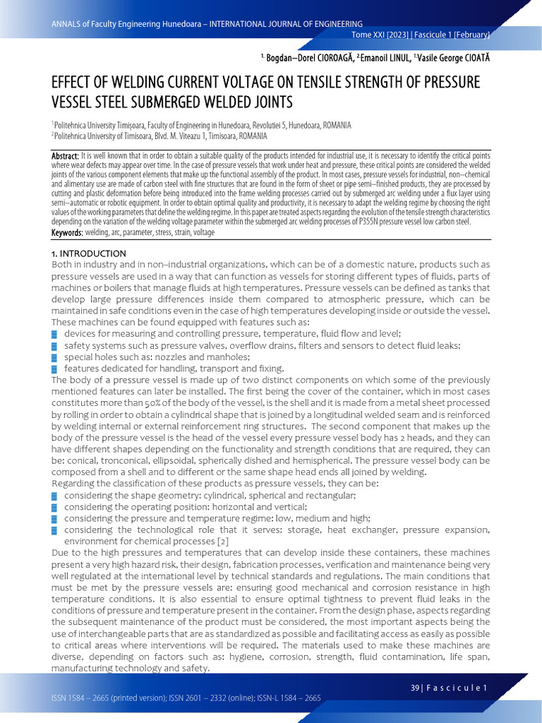 Effect of Welding Current Voltage On Tensile Strength of Pressure ...