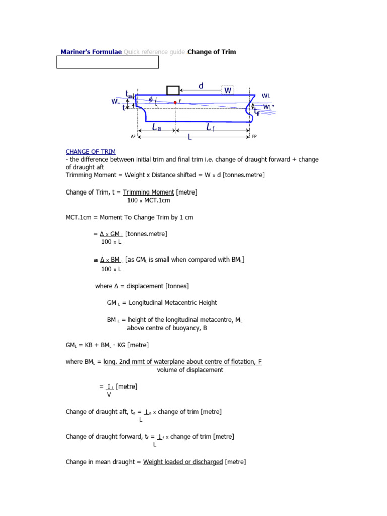 Ship Trim Change Formulas Guide | PDF