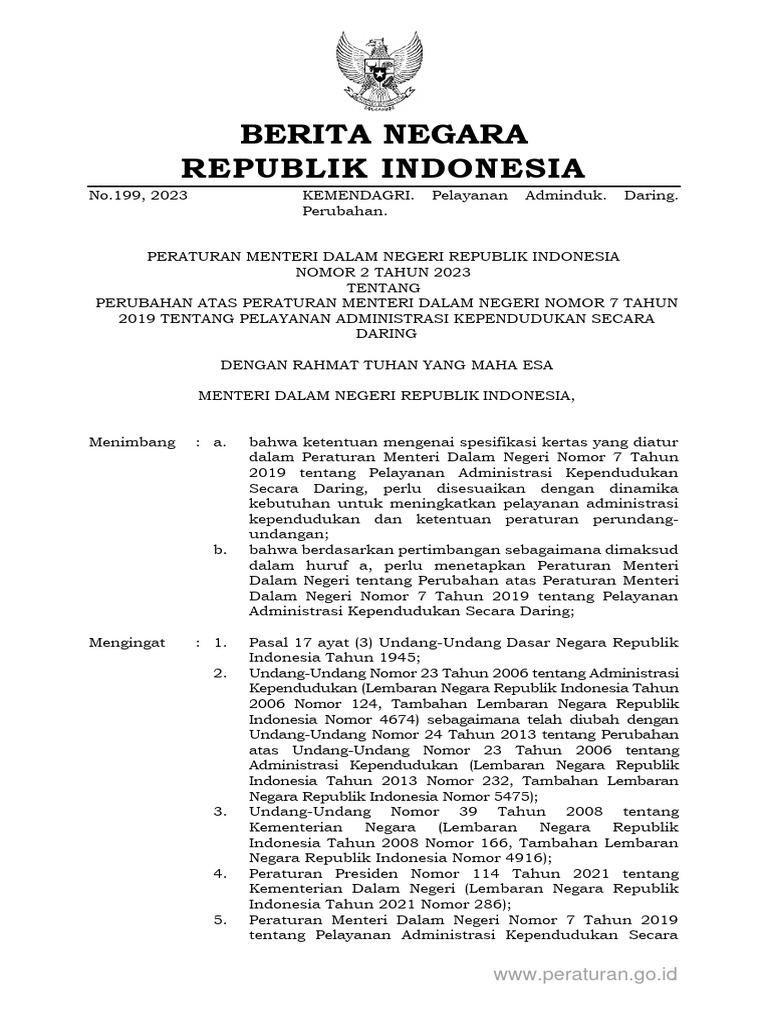 Permendagri No 2 Tahun 2023 | PDF