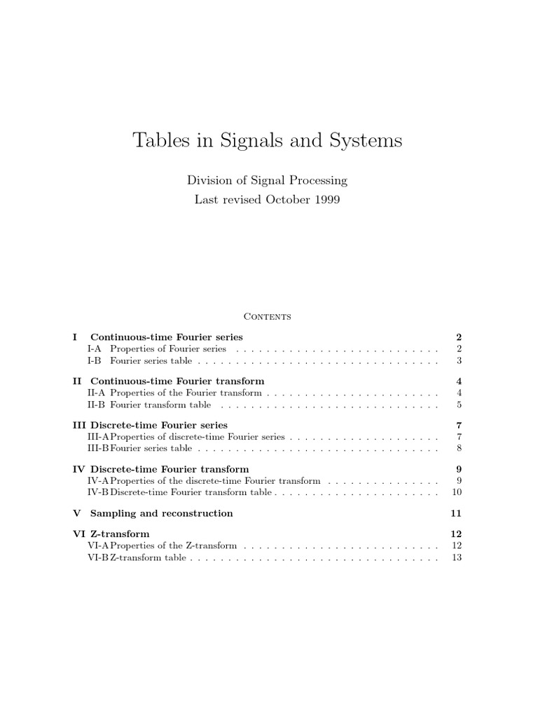 Tables in Signals and Systems | PDF