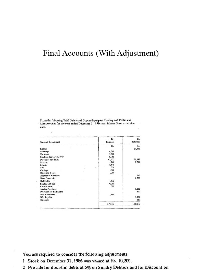 Final Accounts With Adjustment PDF