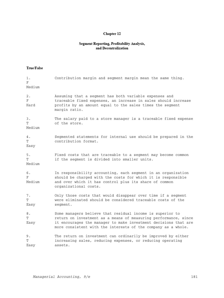 Segment Reporting Test Bank | PDF | Return On Investment | Balance Sheet