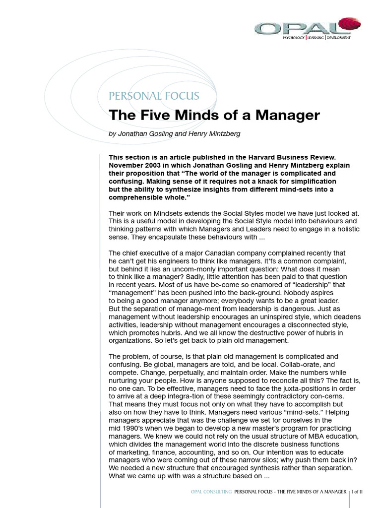 Five Mindsets for Effective Managers | PDF