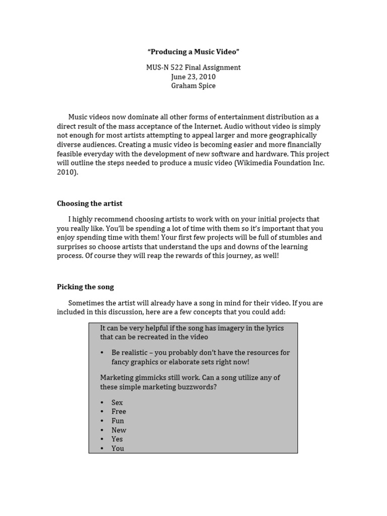 Steps to Produce a Music Video | PDF