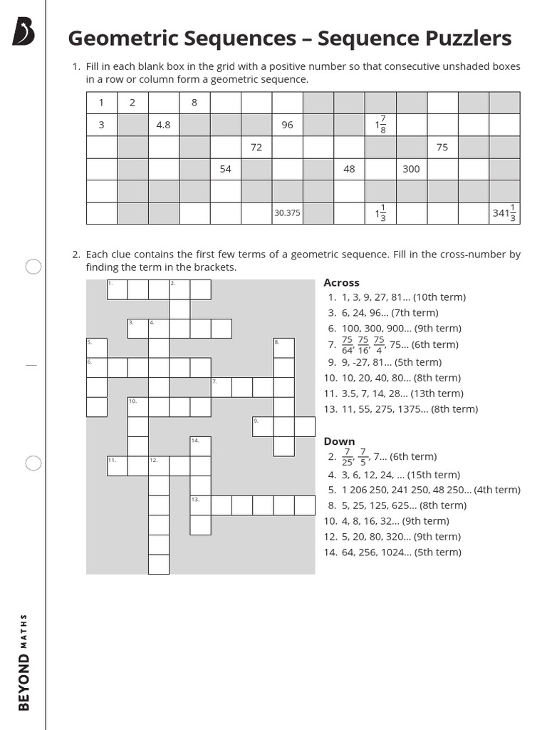 Geometric Sequences Puzzle Worksheet | PDF