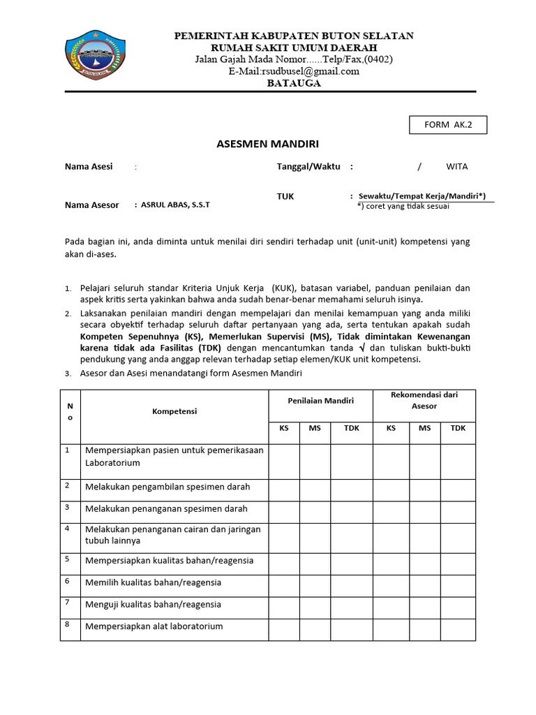 Form Penilaian Asesmen Mandiri Pdf