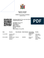 Republic of Zambia Ministry of Health COVID-19 Vaccination Certificate