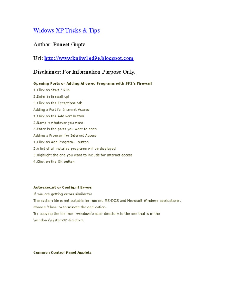 Windows XP Tips for Tech Enthusiasts | PDF