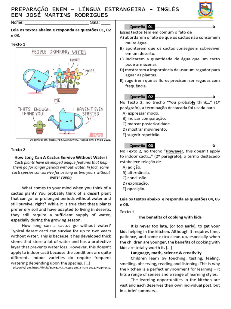 ENEM Preparation: English Practice Test | PDF | Water