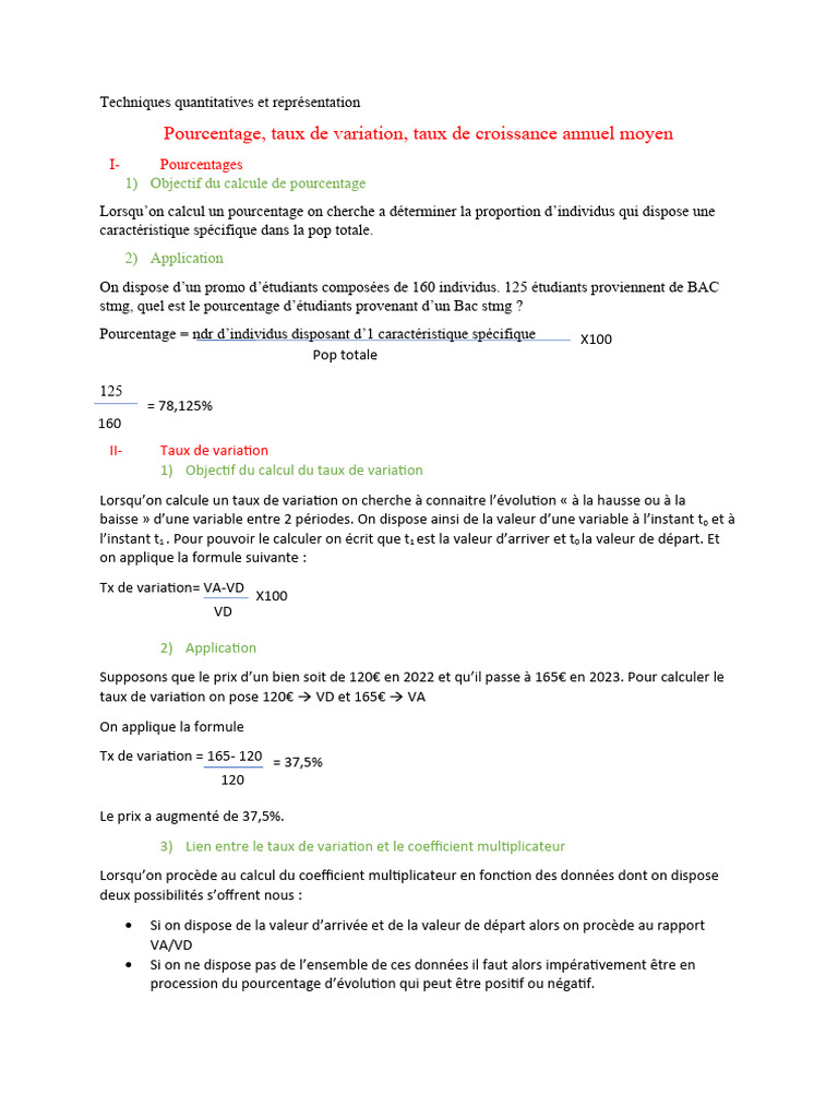Calcul du Taux de Variation et Pourcentage | PDF