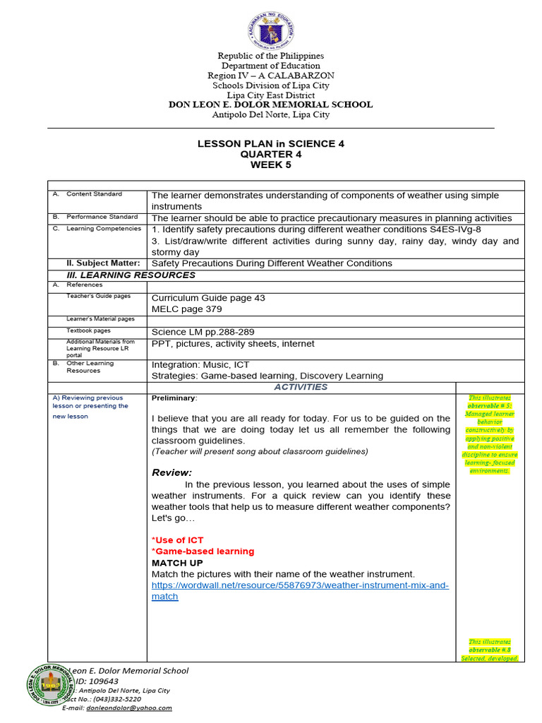 Cot Science 4th Quarter Pdf Learning Educational Technology