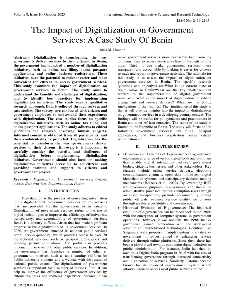 The Impact of Digitalization On Government Services: A Case Study of ...