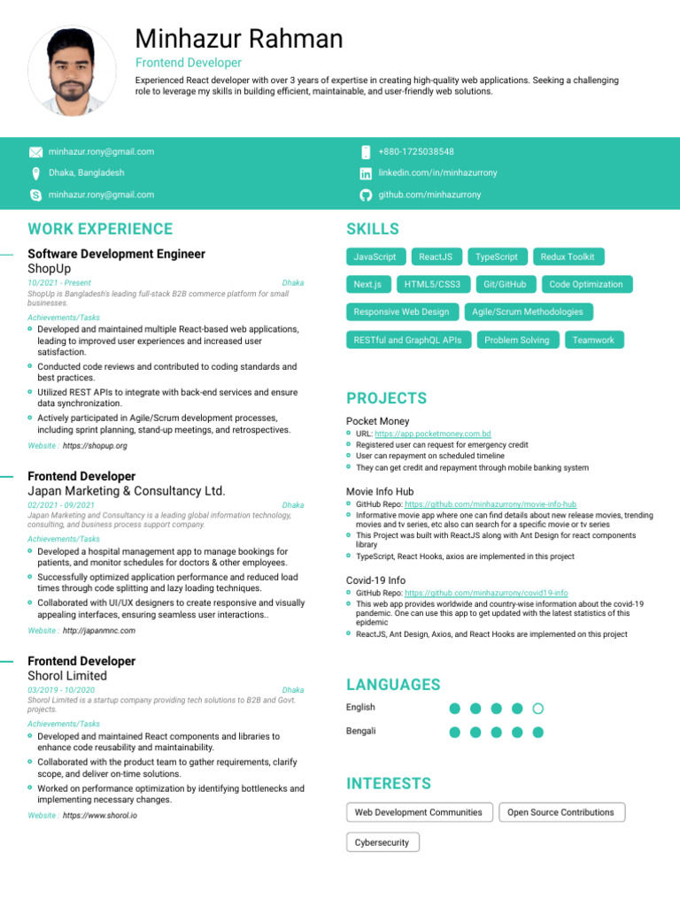 Minhazur React Developer Resume | PDF | Web Application | Computing