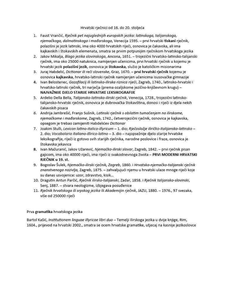 Hrvatski Rječnici Od 16. Do 20. Stoljeća-1 | PDF