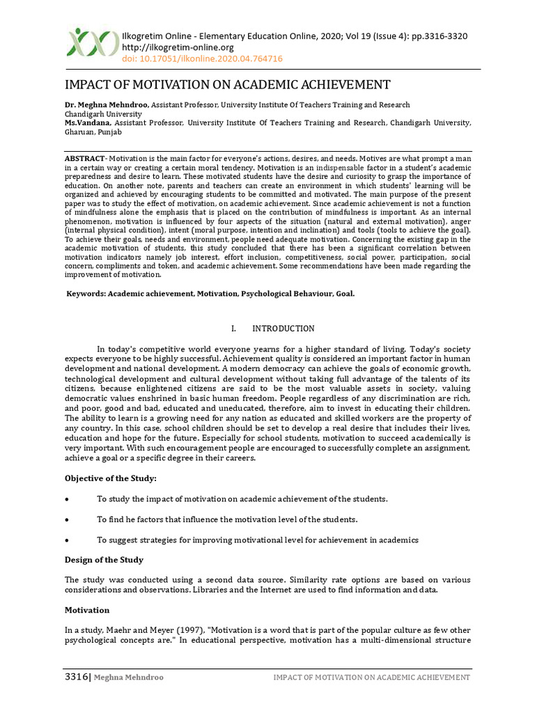 Impact of motivation on academic achievement doi 10 17051 ilkonline