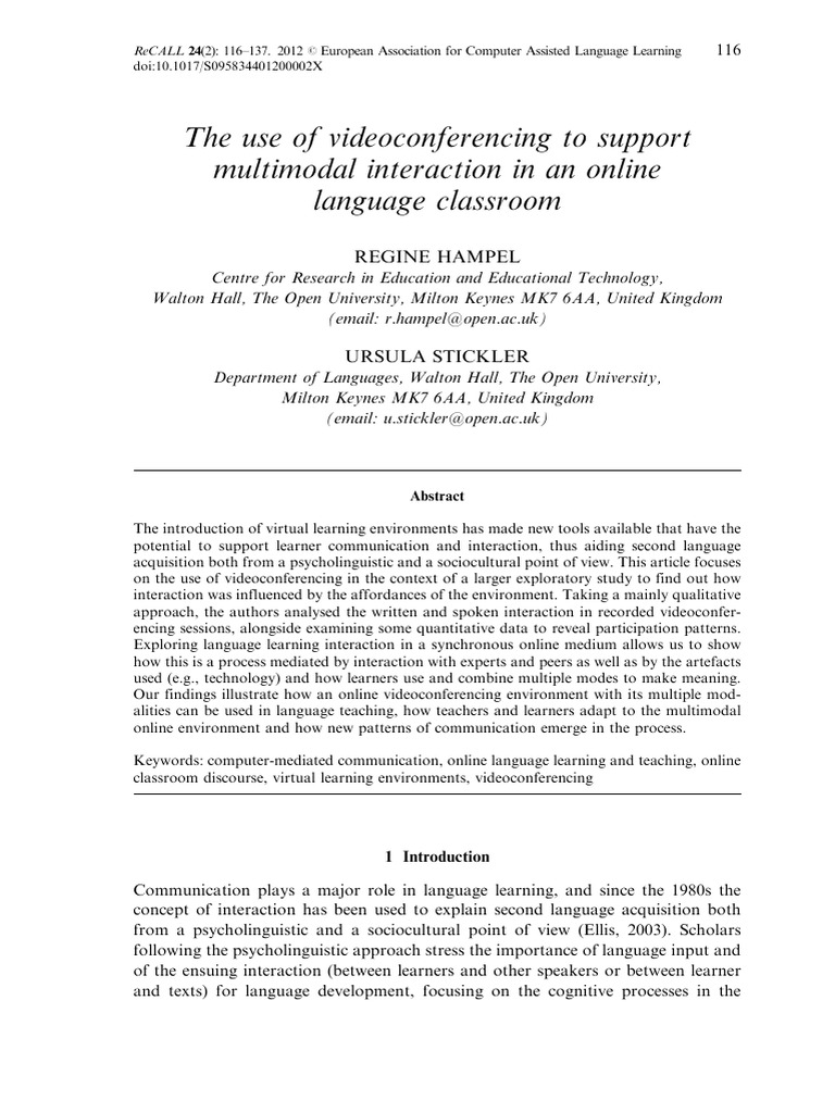 The use of videoconferencing to support interaction in an online