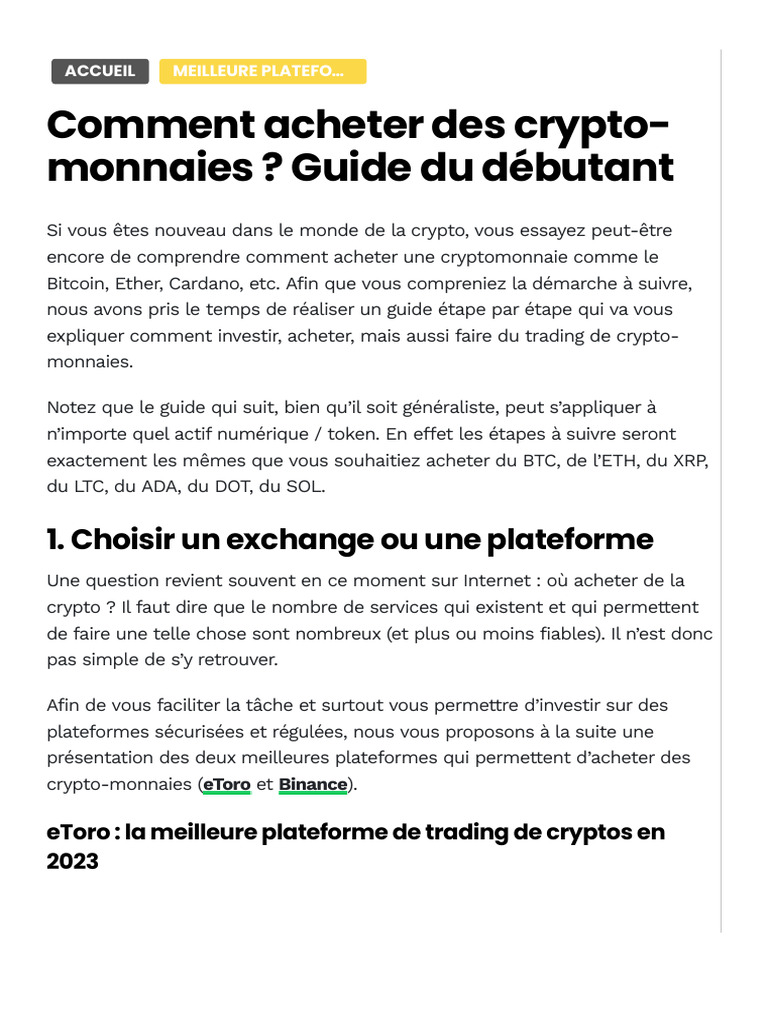 Guide Débutant: Acheter des Cryptos | PDF | Crytomonnaies | Opérateur de  marché