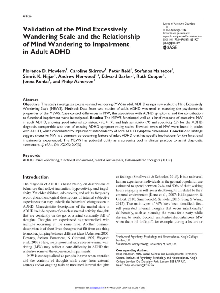 Mind Wandering Scale Validated for ADHD | PDF | Attention Deficit ...