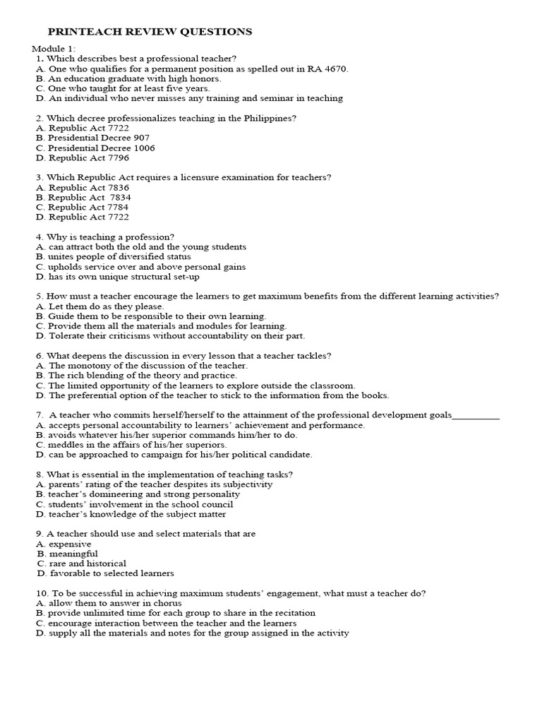 Modules 1 3 Review Questions PDF Learning Teachers