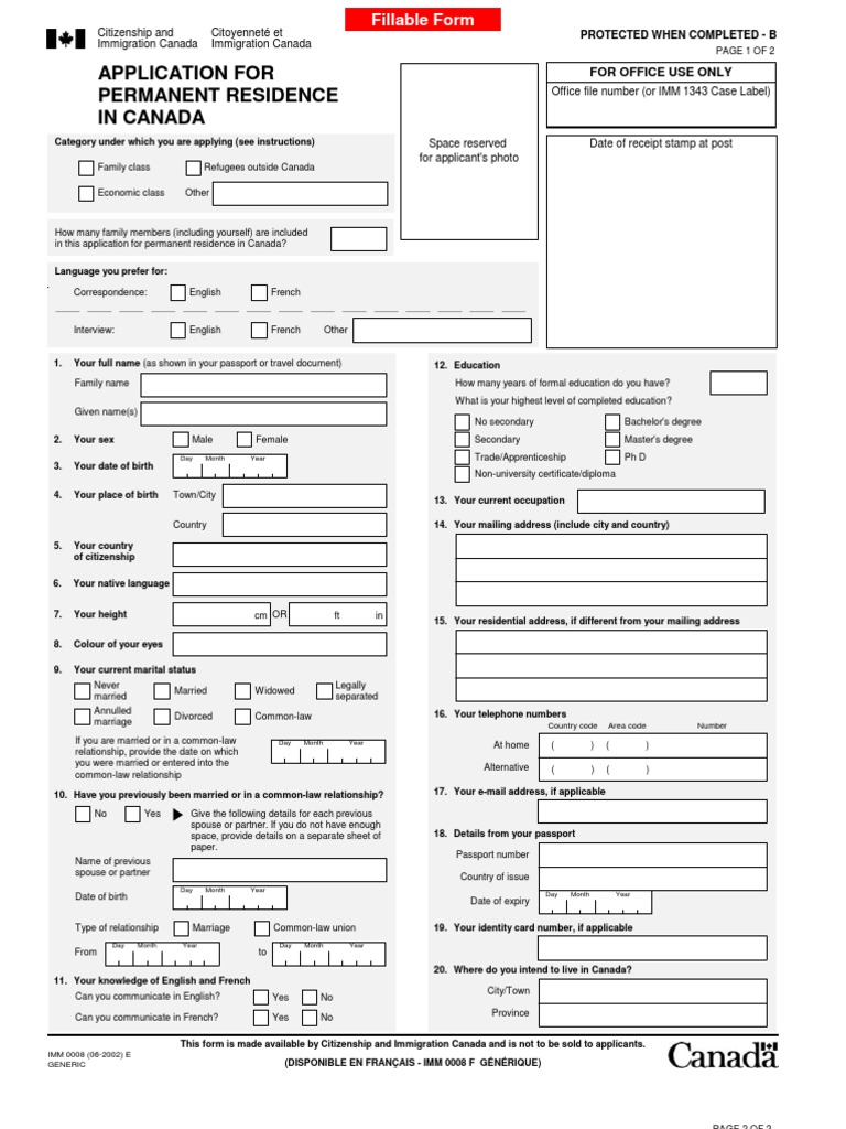 +imm0008 Main Application Form | PDF