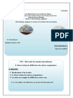 TP1: Diversité Du Monde Microbienne L'observation de Différents Des Micro-Organismes L'objectif