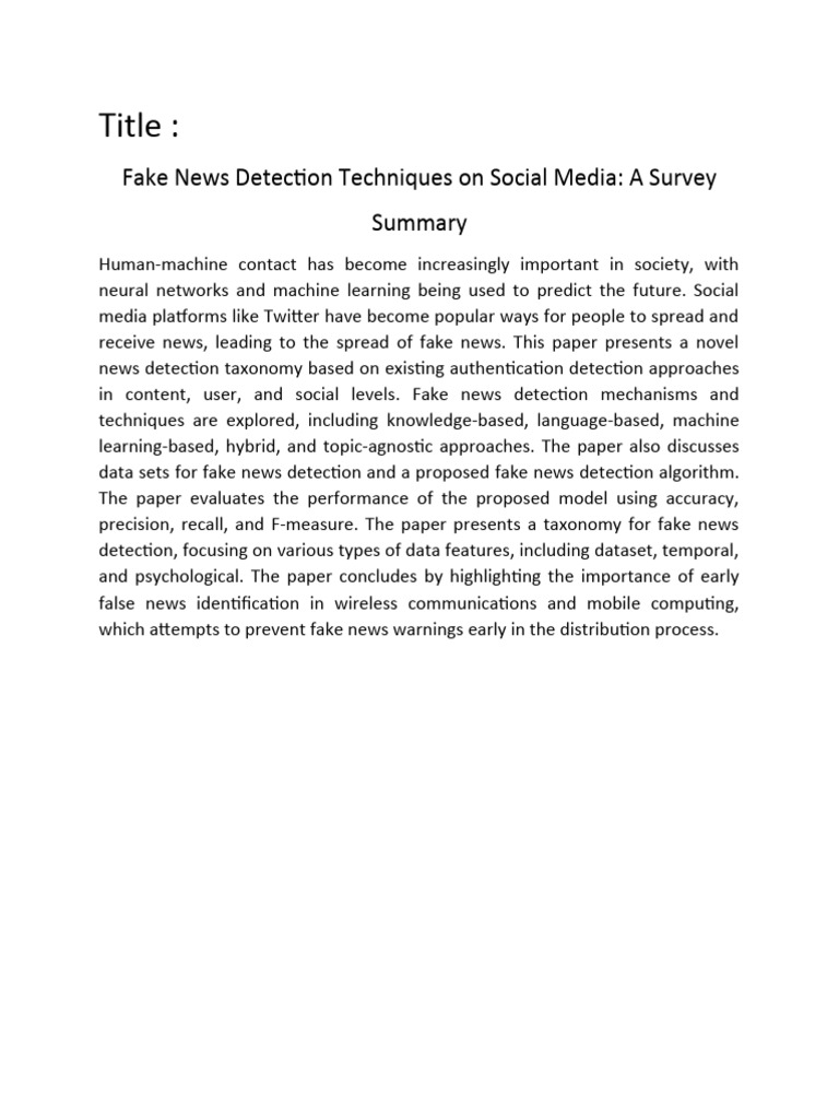 Fake News Detection Techniques Survey | PDF