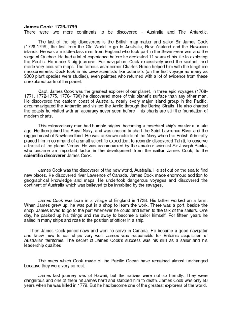 James Cook Biography | PDF | James Cook | Exploration