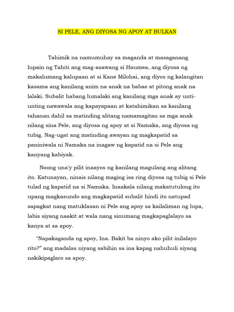 SI PELE Ang Diyosa Apoy | PDF