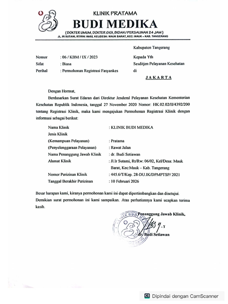 Permohonan registrasi fasyankes pdf