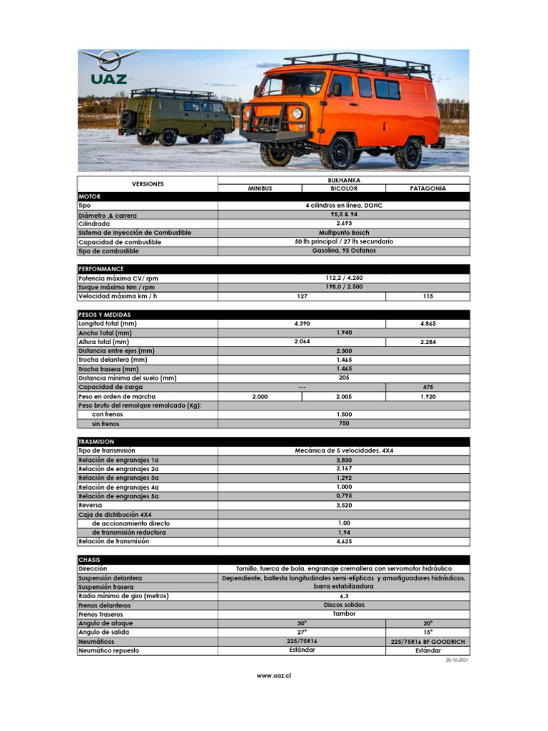 2022 Uaz Bukhanka Ficha Tecnica Pdf