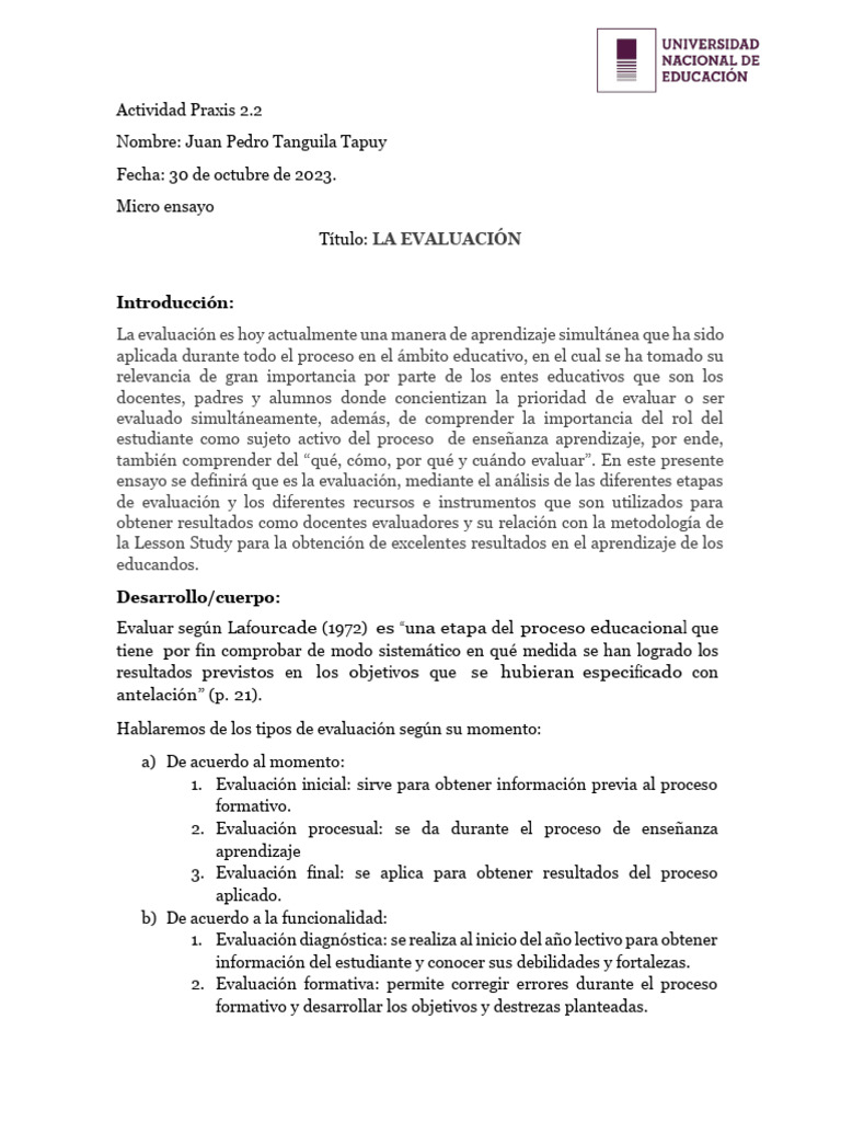 Tipos y Roles de Evaluación Educativa | PDF | Evaluación | Aprendizaje