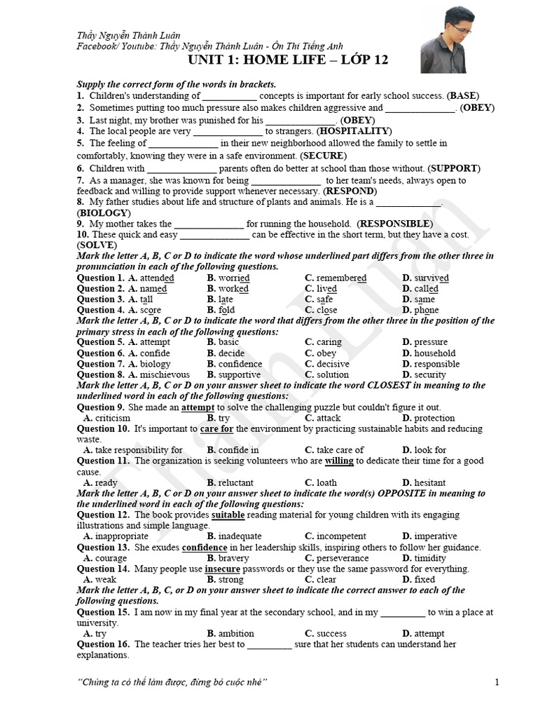 UNIT 1 (cũ)_Lớp 12 20232024 (livestream) PDF