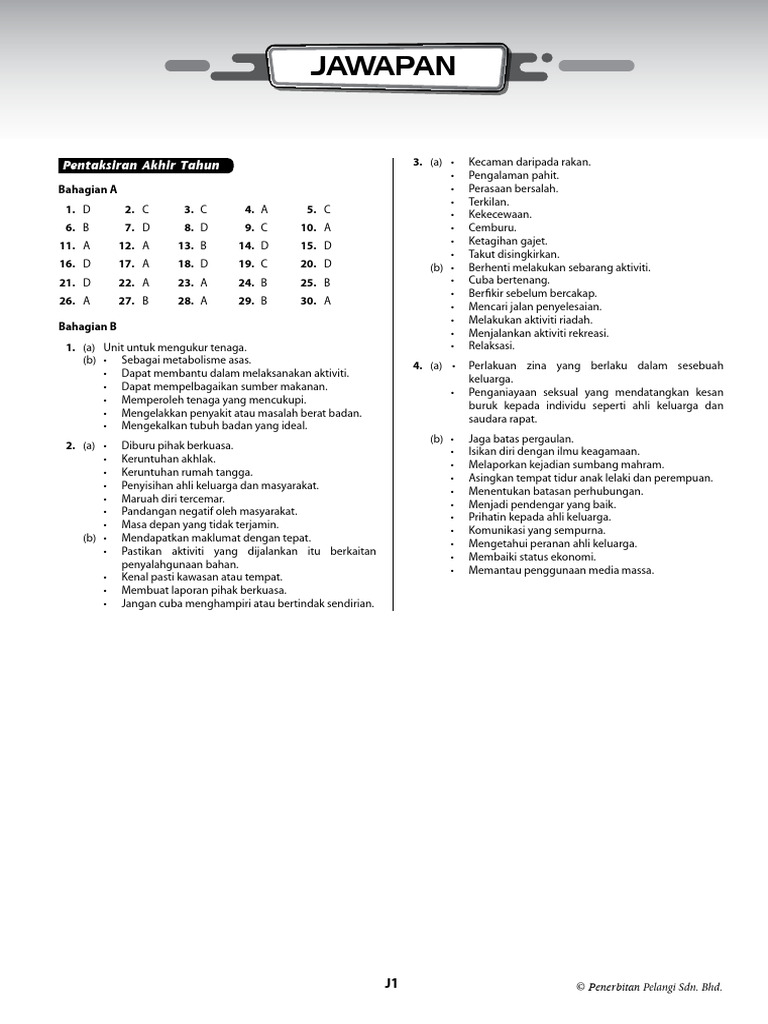 Jawapan PJPK Tingkatan 3 | PDF